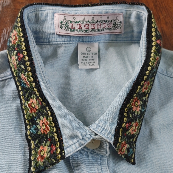 Vintage Country Legends floral collar denim buttondown shirt - Picture 4 of 5
